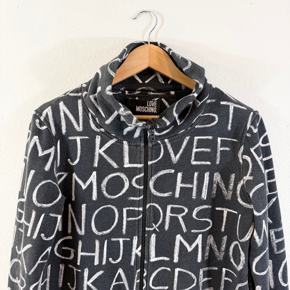 Love Moschino Zip Up Hoodie Gray Alphabet Chalkboard Print Size 42 (US 6) - Picture 2 of 13